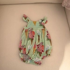 Posh Peanut floral ice cream bubble romper with ruffle sleeve detail